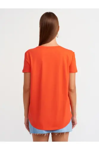 3471 Bisiklet Yaka Basic T-shirt-kırmızı-Kırmızı - DILVIN (1)