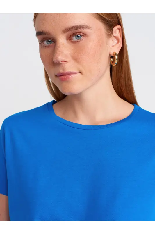3471 Bisiklet Yaka Basic T-Shirt-Koyu Saks - Koyu Saks - 4