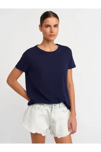 3471 Bisiklet Yaka Basic T-Shirt-Lacivert - lacivert - DILVIN (1)