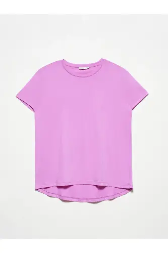 3471 Bisiklet Yaka Basic T-shirt-lila-Lila 