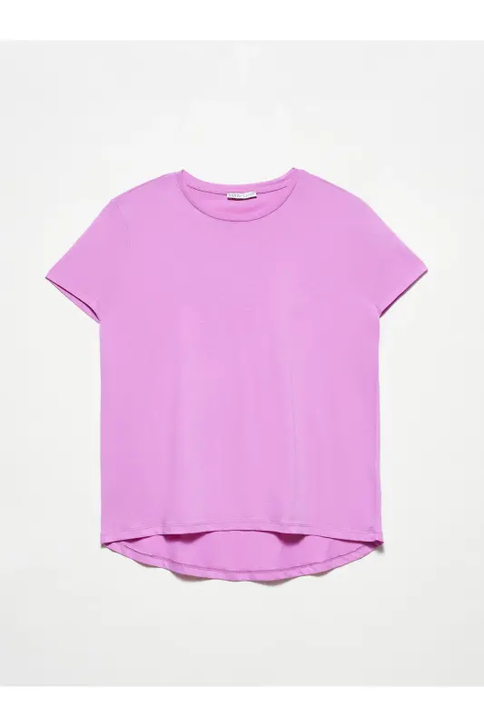 3471 Bisiklet Yaka Basic T-shirt-lila-Lila - DILVIN