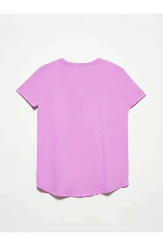 3471 Bisiklet Yaka Basic T-shirt-lila-Lila - 3