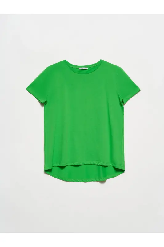 3471 Bisiklet Yaka Basic T-shirt-ochiq Yashil-Ochiq Yashil - 1