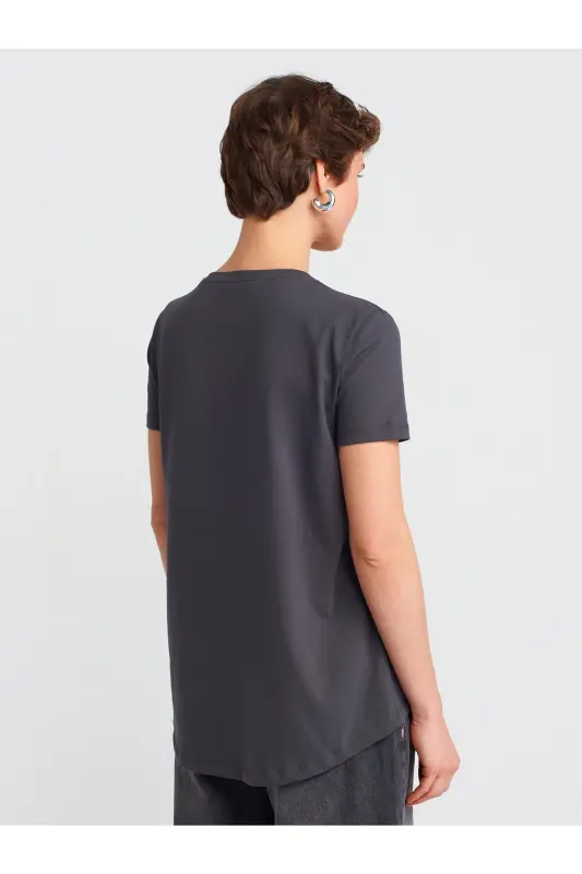 3471 Bisiklet Yaka Basic T-Shirt-Qora Antratsit-Qora Antratsit - 2