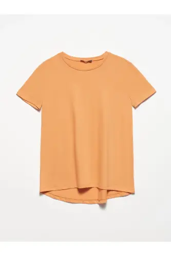 3471 Bisiklet Yaka Basic T-shirt-şeftali-Şeftali 