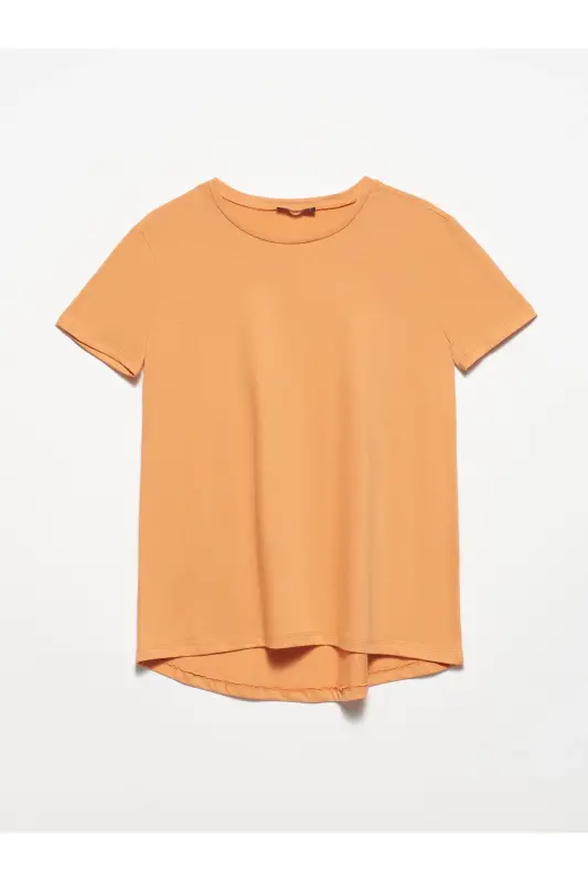 3471 Bisiklet Yaka Basic T-shirt-şeftali-Şeftali - DILVIN