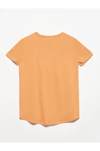3471 Bisiklet Yaka Basic T-shirt-şeftali-Şeftali - 2