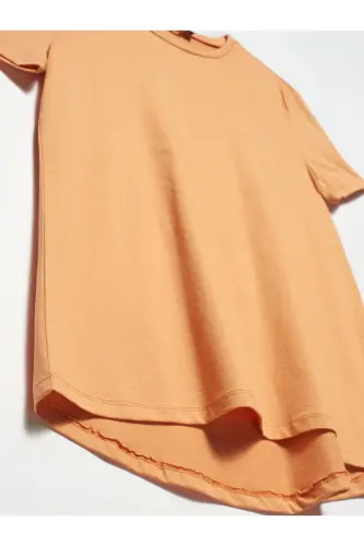 3471 Bisiklet Yaka Basic T-shirt-şeftali-Şeftali - 3