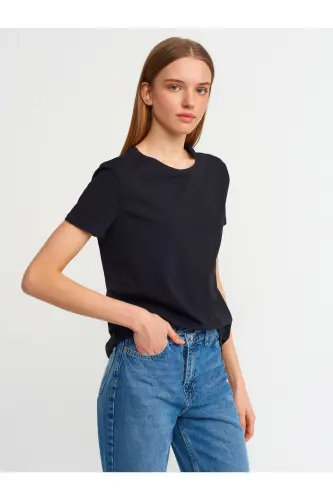 3471 Bisiklet Yaka Basic T-shirt-siyah-Siyah 