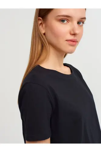 3471 Bisiklet Yaka Basic T-shirt-siyah-Siyah - 3