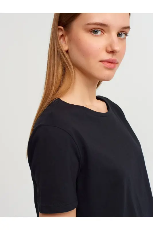 3471 Bisiklet Yaka Basic T-shirt-siyah-Siyah - 3
