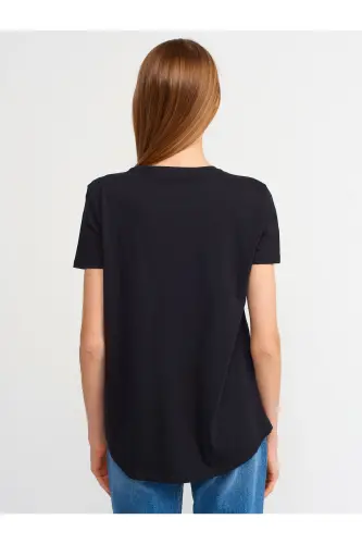 3471 Bisiklet Yaka Basic T-shirt-siyah-Siyah - 4