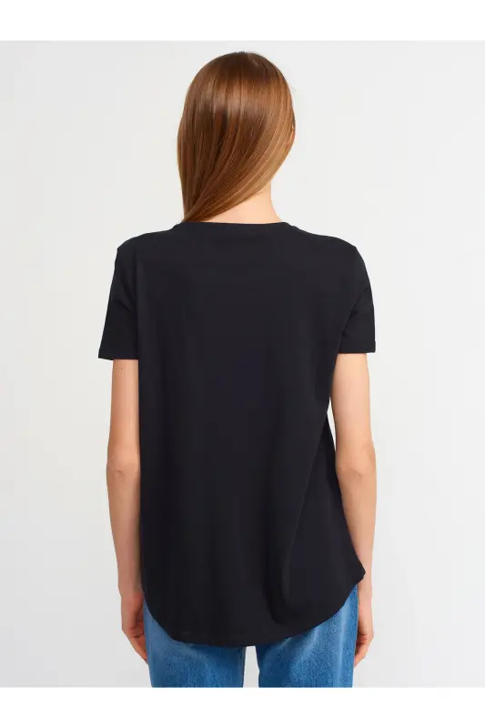 3471 Bisiklet Yaka Basic T-shirt-siyah-Siyah - 4