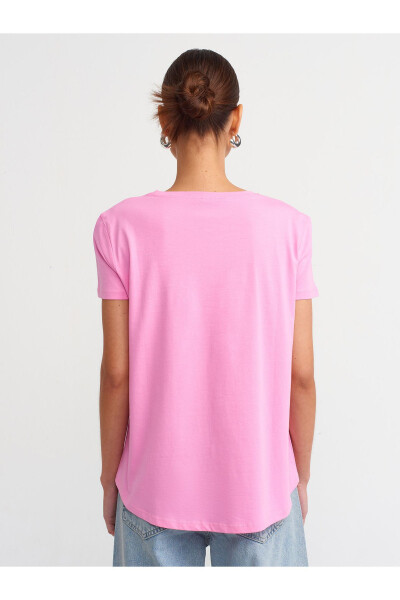 3471 Bisiklet Yaka Basic T-shirt-pembe - pembe - 14