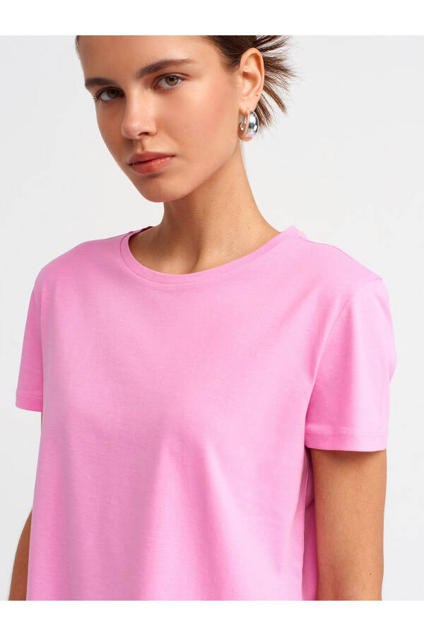 3471 Bisiklet Yaka Basic T-shirt-pembe - pembe - 11