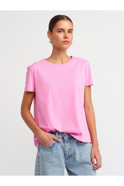 3471 Bisiklet Yaka Basic T-shirt-pembe - pembe 