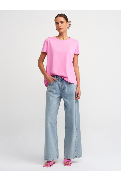 3471 Bisiklet Yaka Basic T-shirt-pembe - pembe - 3