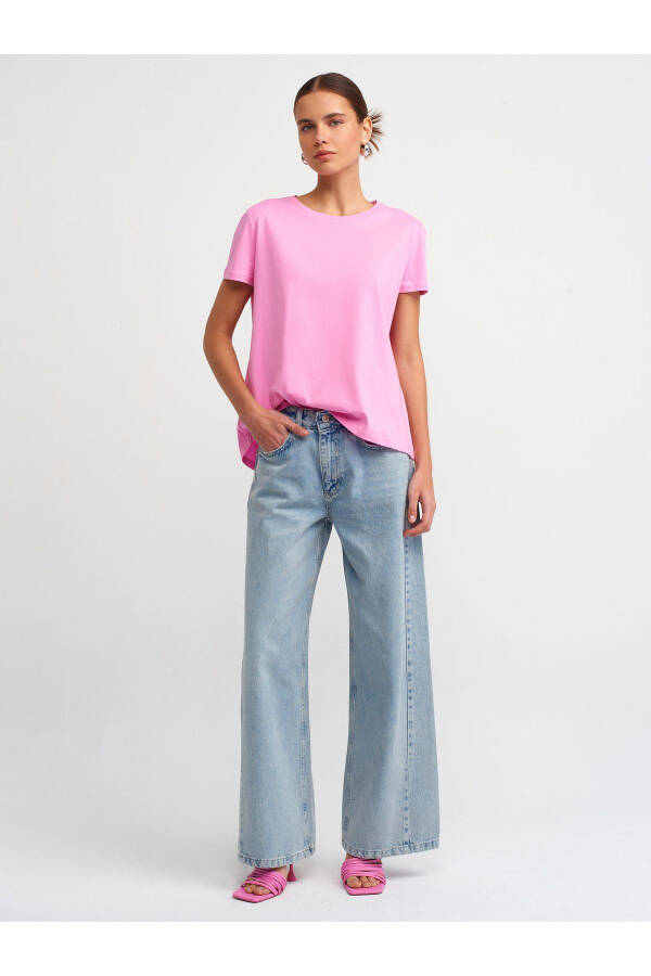 3471 Bisiklet Yaka Basic T-shirt-pembe - pembe - 3