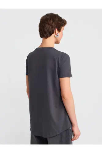 3471 Crew Neck Basic T-Shirt-Dark Anthracite-Dark Anthracite - 2