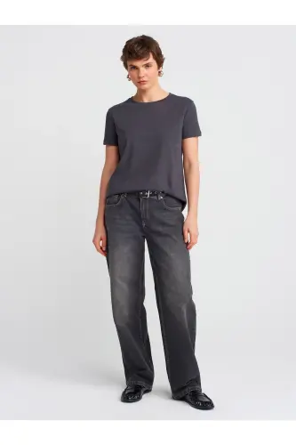 3471 Crew Neck Basic T-Shirt-Dark Anthracite-Dark Anthracite - 3