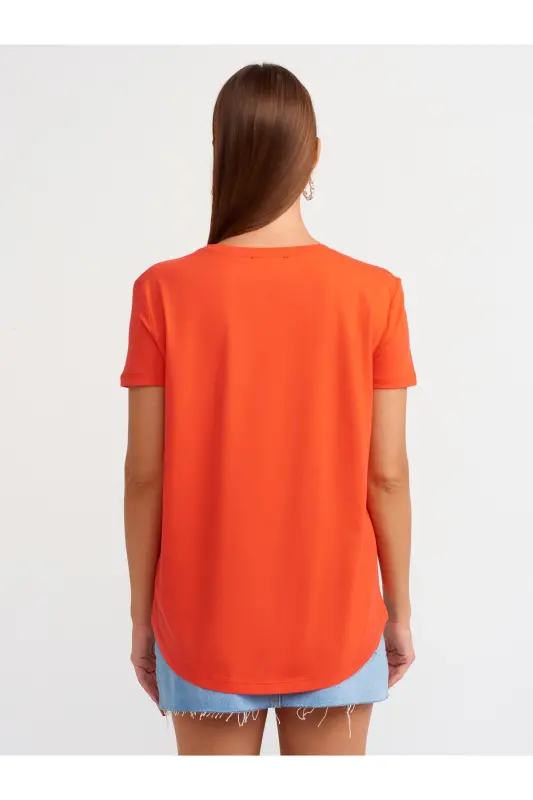3471 Crew Neck Basic T-shirt-red-Red - 2