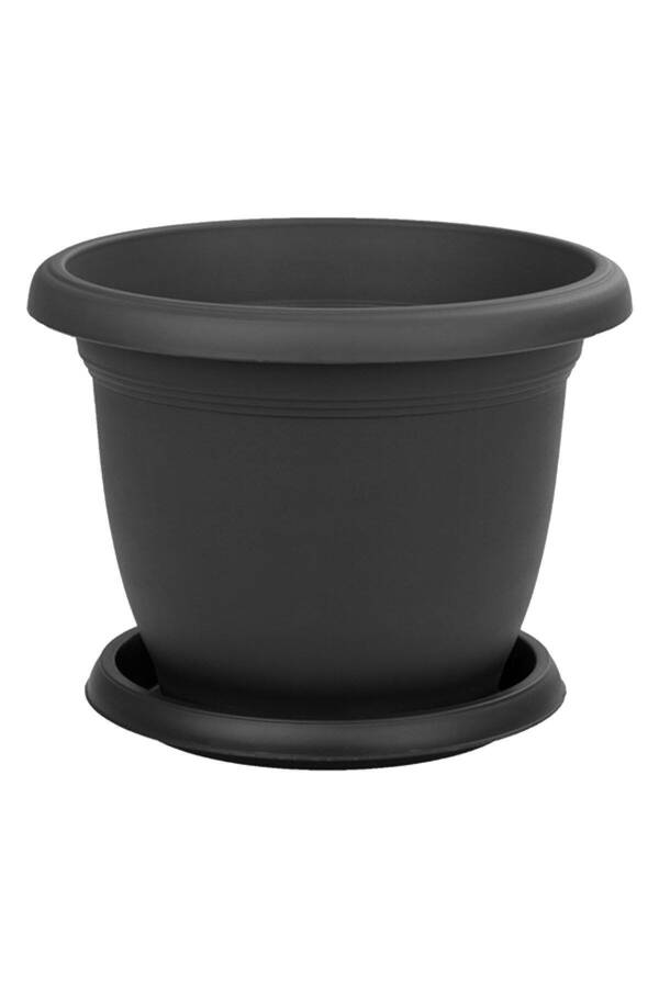 35 Litre Ø48x36cm Büyük Boy Yuvarlak Mat Plastik Saksı Villa No10 Tabaklı Antrasit Gri - 4