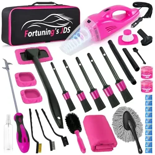 35PCS Car Detailing Kit Interior Cleaner with High Power Handheld Vacuum,Car Wash kit with Detailing Brush Set,Car Interior Detailing Kit,Pink Car Accessories for Motorcycle,Cars Gifts for Women - 1