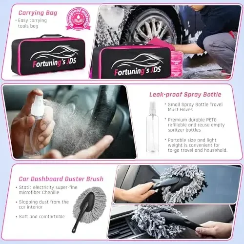 35PCS Car Detailing Kit Interior Cleaner with High Power Handheld Vacuum,Car Wash kit with Detailing Brush Set,Car Interior Detailing Kit,Pink Car Accessories for Motorcycle,Cars Gifts for Women - 6
