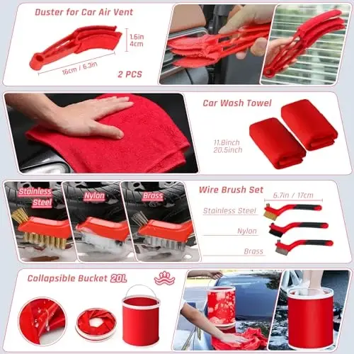 43PCS Car Detailing Kit Interior Cleaner, Auto Detailing Kit, Car Vacuum Car Interior Detailing Kit, Car Wash Kit with Bucket Detailing Brush Set Car Accessories for Motorcycle, Cars, Bikes, Wheels - 6