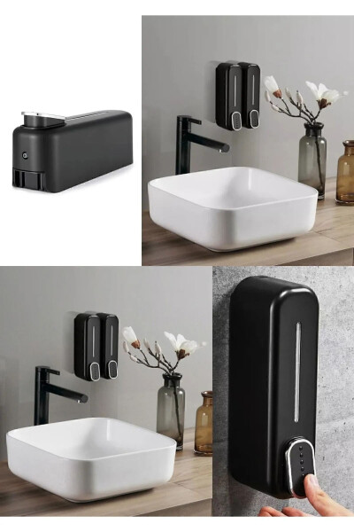 350 ml Capacity Manual Liquid Soap Dispenser Push Model Wall Mounted Stylish Design 1 PIECE BLACK COLOR - 16