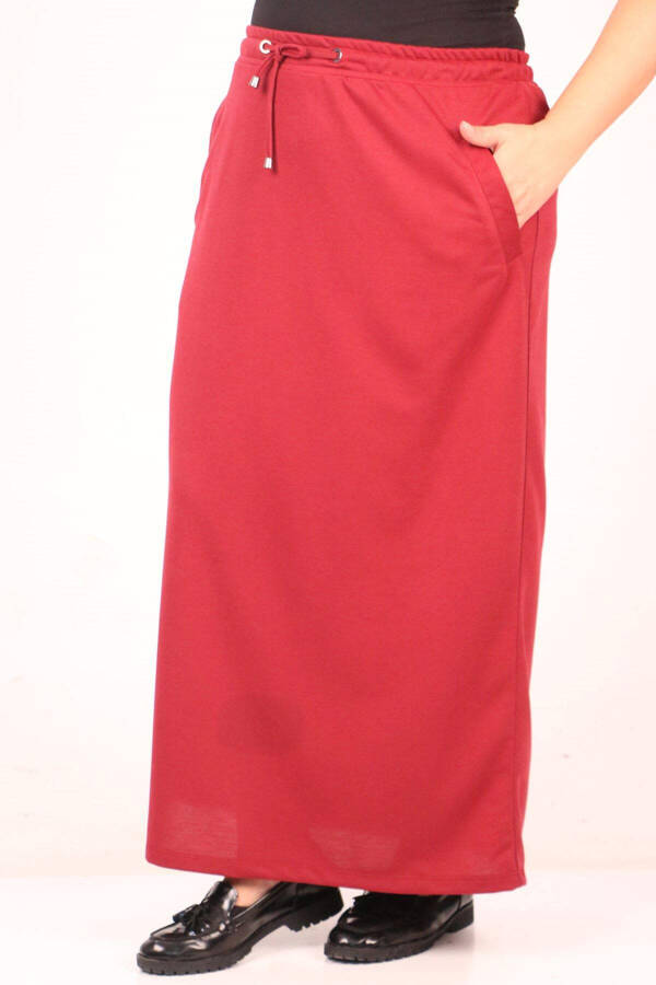 35003 Plus Size Two Yarn Pocket Detail Skirt - Burgundy - 3