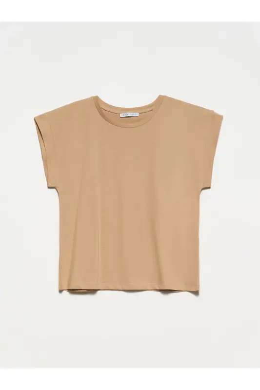 3504 %100 Paxtali Velosiped Yoqa Penye T-shirt-Bej - bej - 1