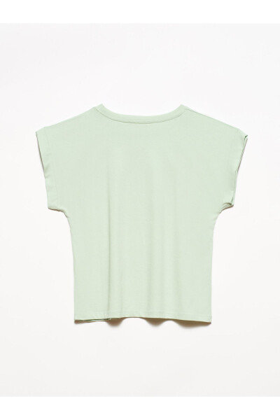 3504 Aylana Yaka Paxta T-shirt - Yalpiz - 2