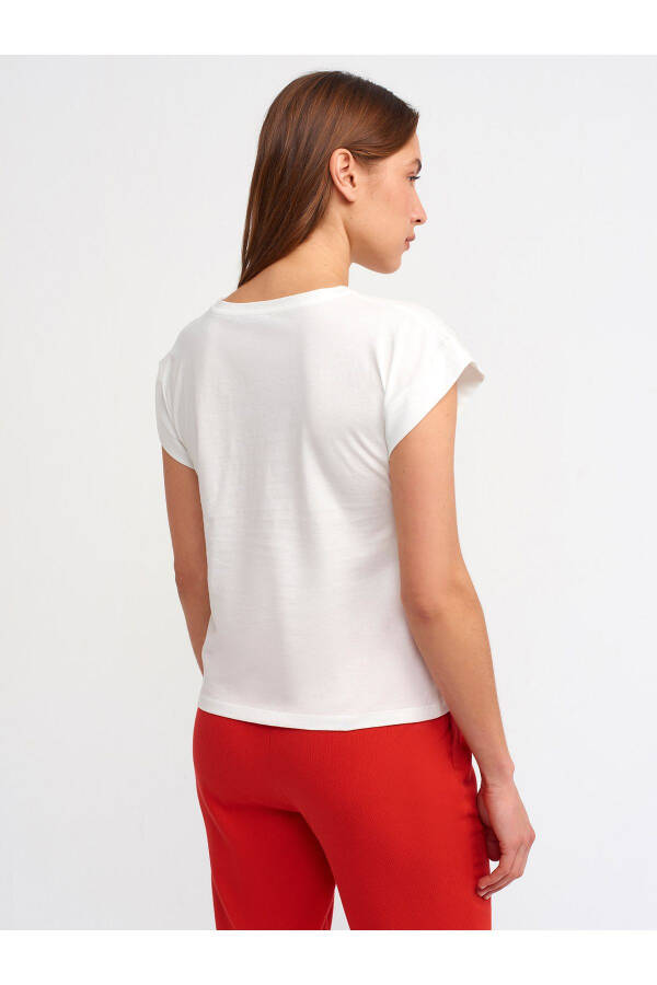 3504 Aylana Yoqa Paxta T-shirt - Ekru - 16