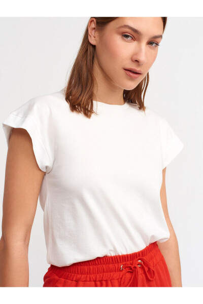 3504 Aylana Yoqa Paxta T-shirt - Ekru - 2