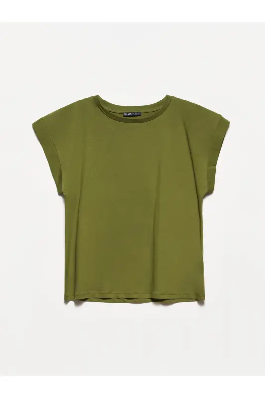 3504 Bisiklet Yaka Pamuklu T-shirt-haki-Haki - 1