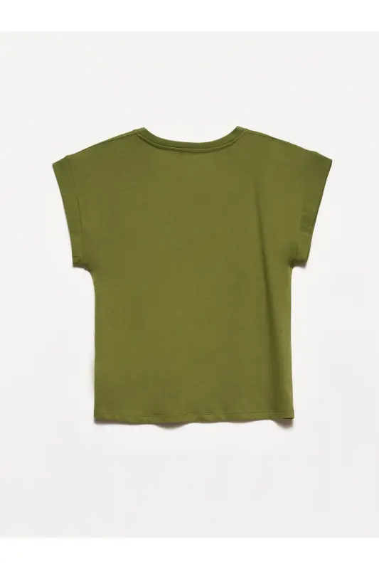 3504 Bisiklet Yaka Pamuklu T-shirt-haki-Haki - 2