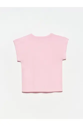 3504 Bisiklet Yaka Penye T-shırt-açık Pembe-Açık Pembe - 3