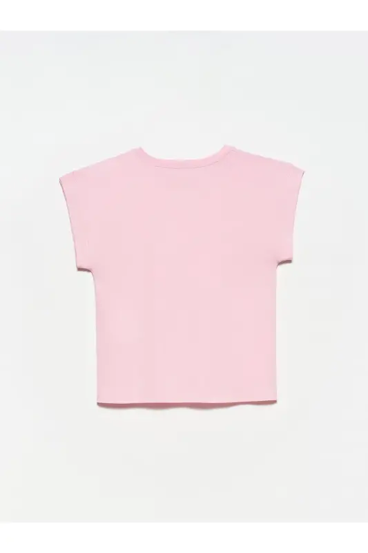 3504 Bisiklet Yaka Penye T-shırt-açık Pembe-Açık Pembe - 3