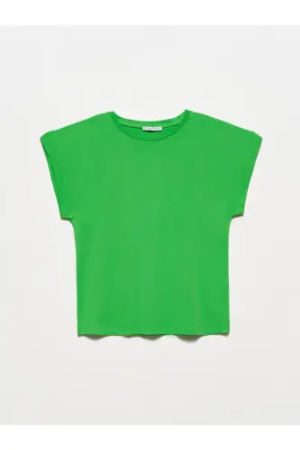 3504 Bisiklet Yaka Penye T-shirt - Açık Yeşil-Açık Yeşil - DILVIN (1)