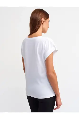3504 Bisiklet Yaka Penye T-shırt-beyaz - WHİTEE - DILVIN (1)