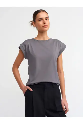 3504 Bisiklet Yaka Penye T-Shirt-Füme-Füme 