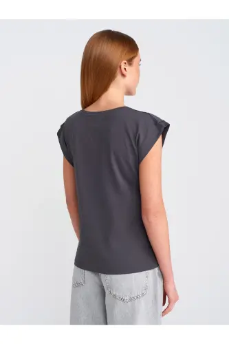 3504 Bisiklet Yaka Penye T-Shirt-Koyu Antr.-Koyu Antr. - DILVIN (1)