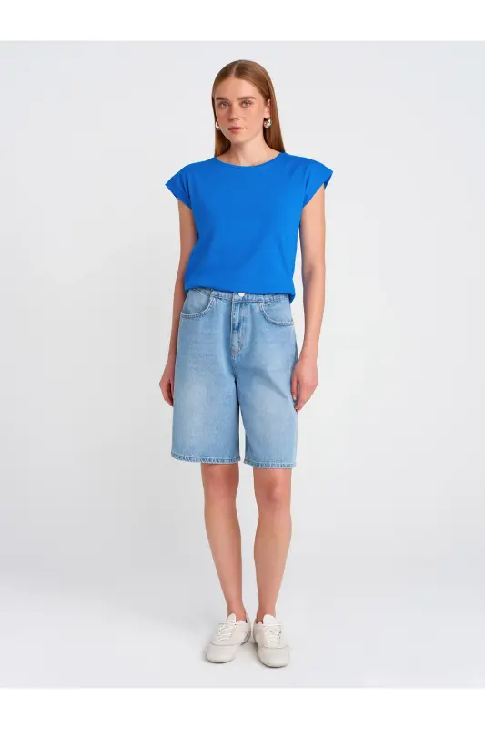 3504 Bisiklet Yaka Penye T-Shirt-Koyu Saks - Koyu Saks - 3