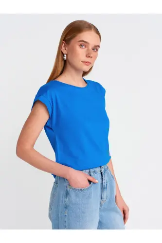 3504 Bisiklet Yaka Penye T-Shirt-Koyu Saks - Koyu Saks - 4