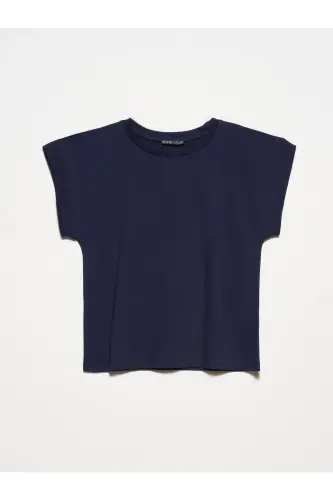 3504 Bisiklet Yaka Penye T-Shirt-Lacivert - Lacivert - 2
