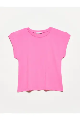 3504 Bisiklet Yaka Penye T-shırt-PEMBE-PPEMBE 