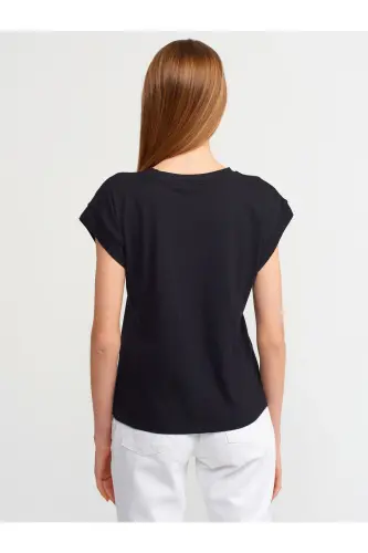3504 Bisiklet Yaka Penye T-Shirt-Siyah-Siyah - 10