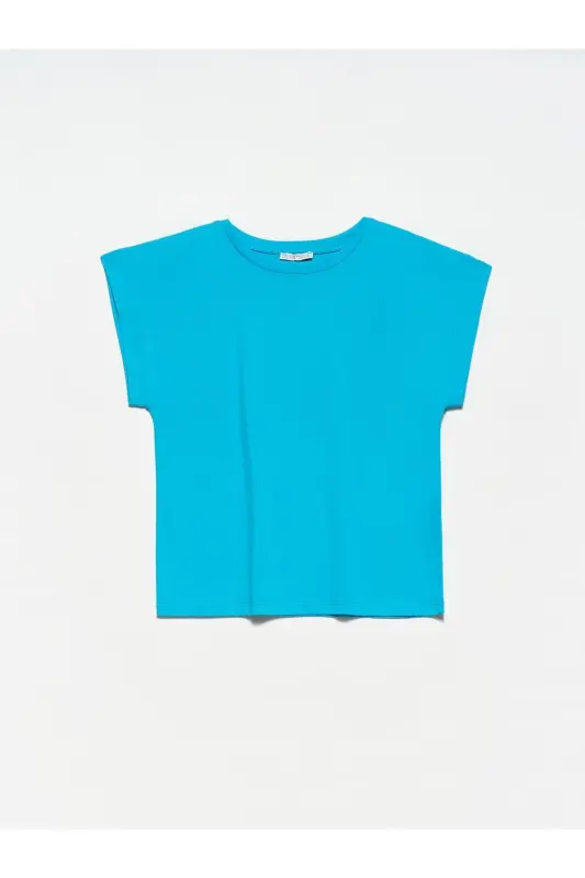 3504 Bisiklet Yaka Penye T-Shirt-Turkuaz-Turkuaz - DILVIN