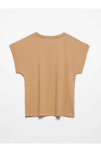 3504 Bisiklet Yaka T-shirt-koyu Camel-Koyu Camel - DILVIN (1)